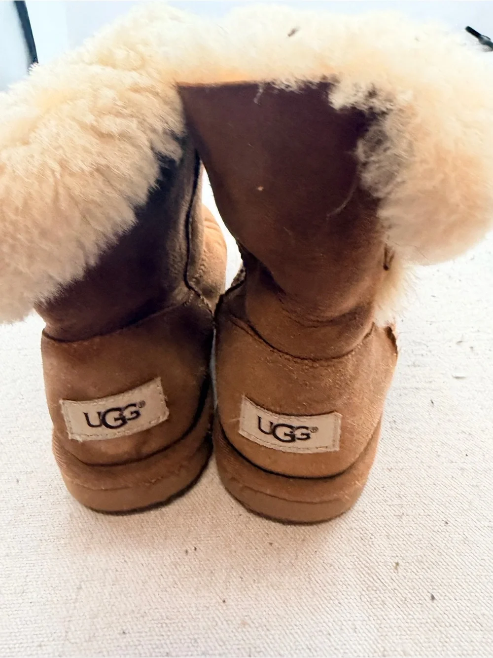 UGG  Brown Suede Kids Boots with Cream Shearling Cuff